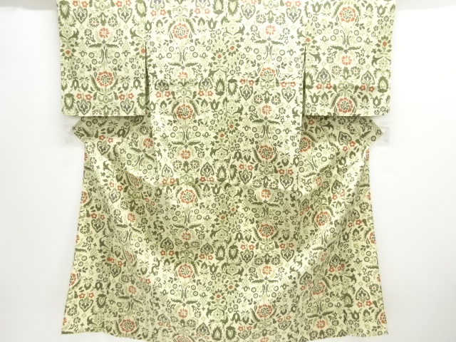 JAPANESE KIMONO / ANTIQUE OMESHI HITOE KIMONO / TAISHO ROMAN STYLE / SILK / WOVEN FLORAL SARASA